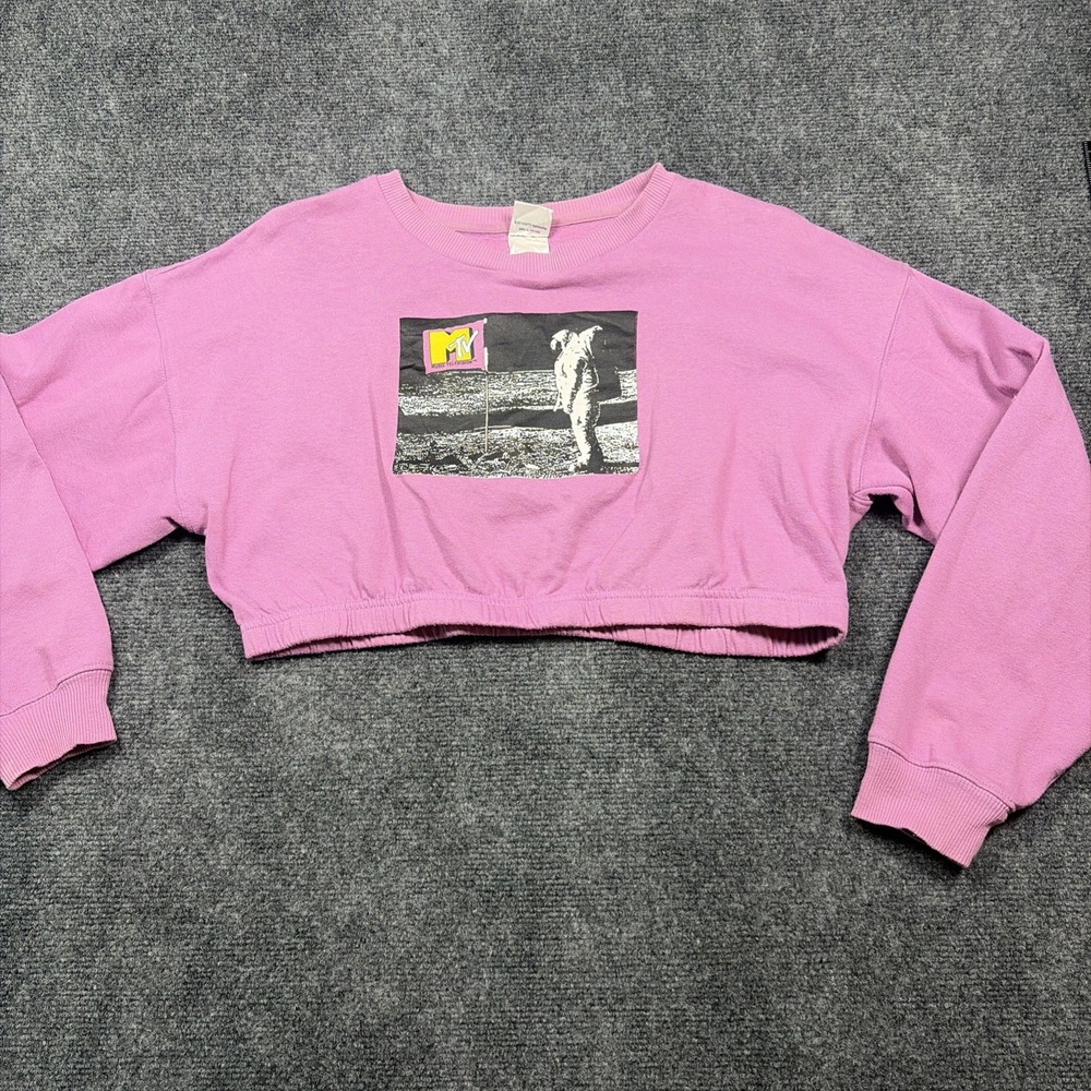 MTV Women Crop Sweatshirt Pink  M Graphic Print Pullover